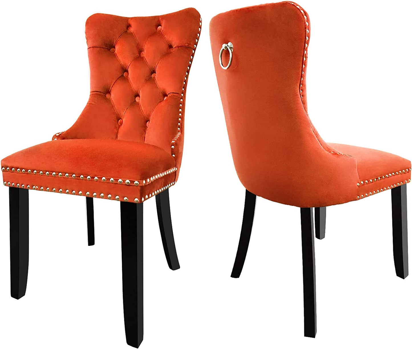 Solid Wood Dining Chairs with Nailhead Back (Set of 2, Orange)-3