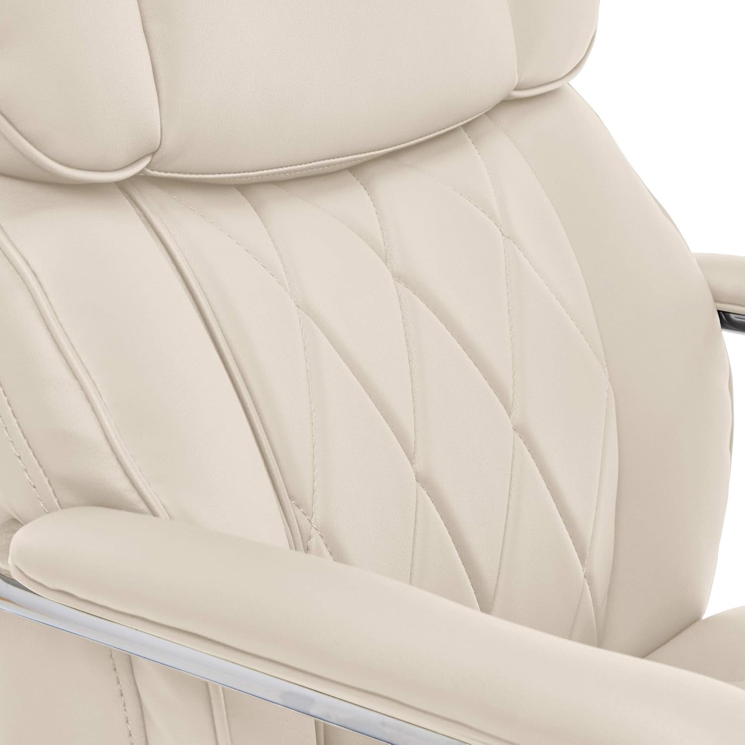 Sutherland Quilted Leather Executive Office Chair with Padded Arms, High Back Ergonomic Desk Chair with Lumbar Support, Ivory White Bonded Leather-4
