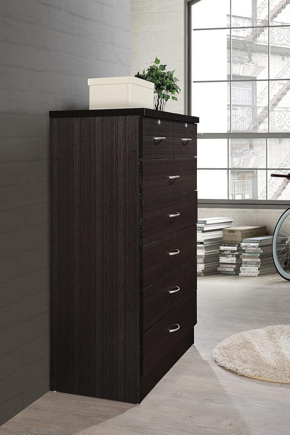 7 Drawer Wood Dresser for Bedroom, 31.5 Inch Wide Chest of Drawers, with 2 Locks on the Top Drawers, Storage Organization Unit for Clothing, Chocolate-3