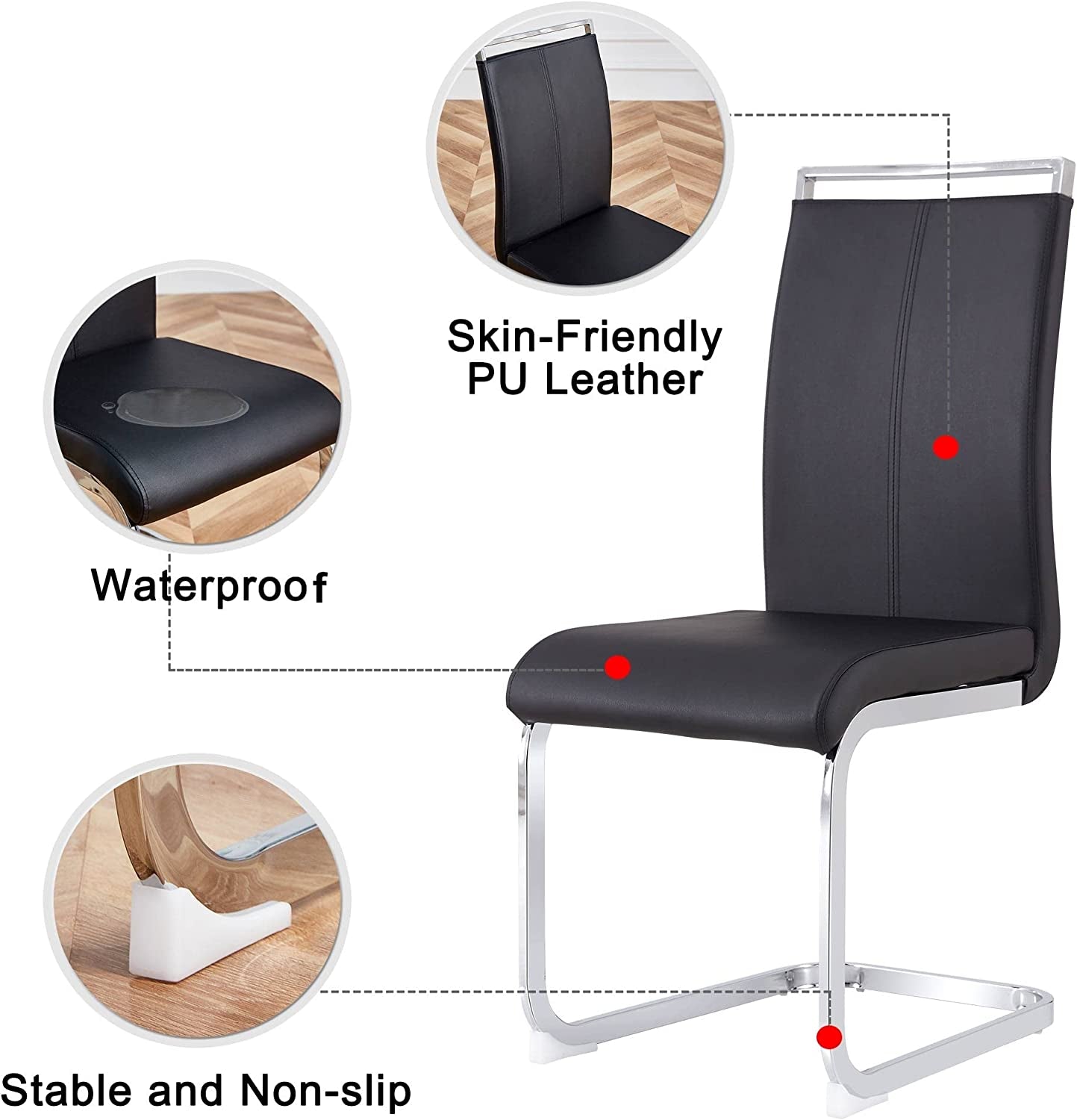 6-Piece Armless Dining Room Chairs with Metal Legs, Black-3