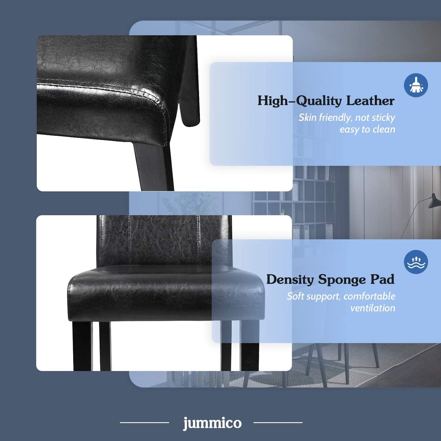 PU Leather Dining Chairs Set of 4, Black-3