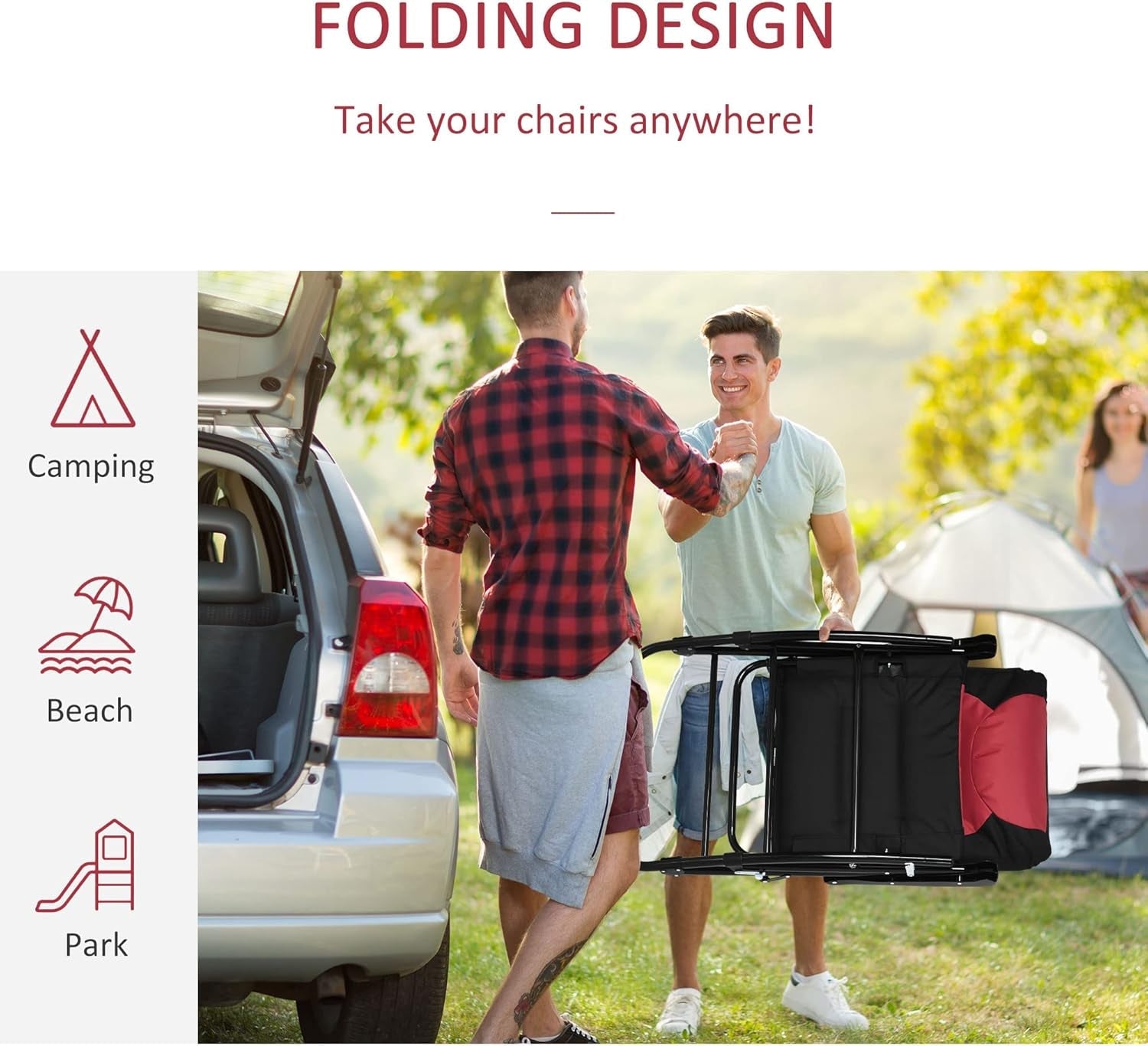 2 Piece Outdoor Patio Furniture Set with 2 Folding Padded Rocking Chairs, Bistro Style for Porch, Camping, Balcony, Red-3