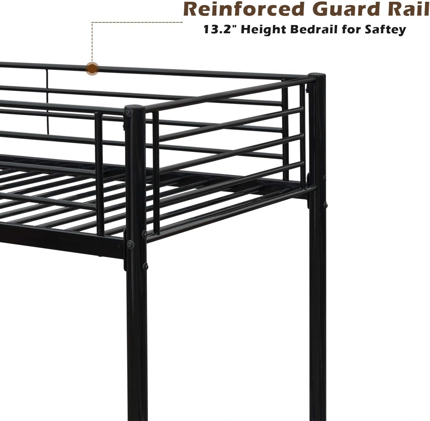 Bunk Bed Twin over Twin for Kids/Teens/Adults Heavy Duty Bunk Bed with Flat Ladder and 13 Inches High Guardrail, Metal Bunk Bed with Stairs, Black-4