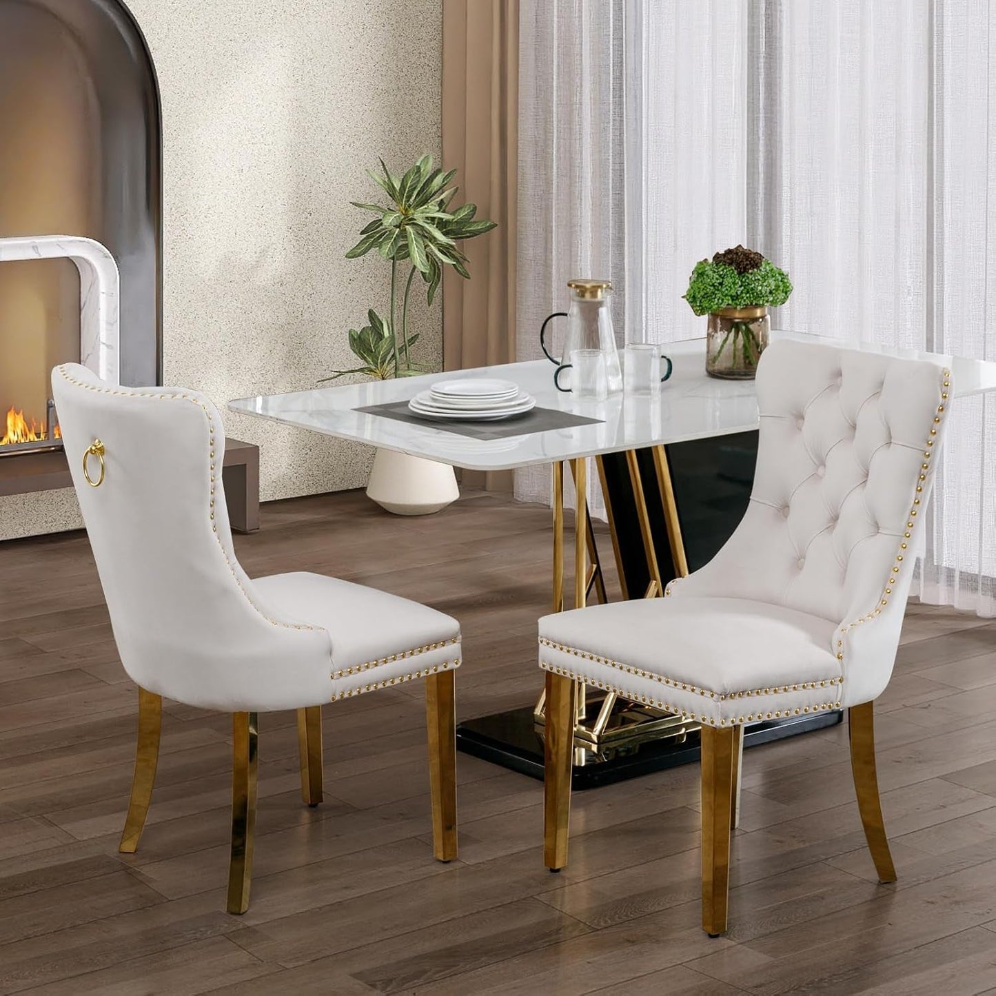 Elegant Velvet Dining Chairs with Gold Legs – Set of 2-2