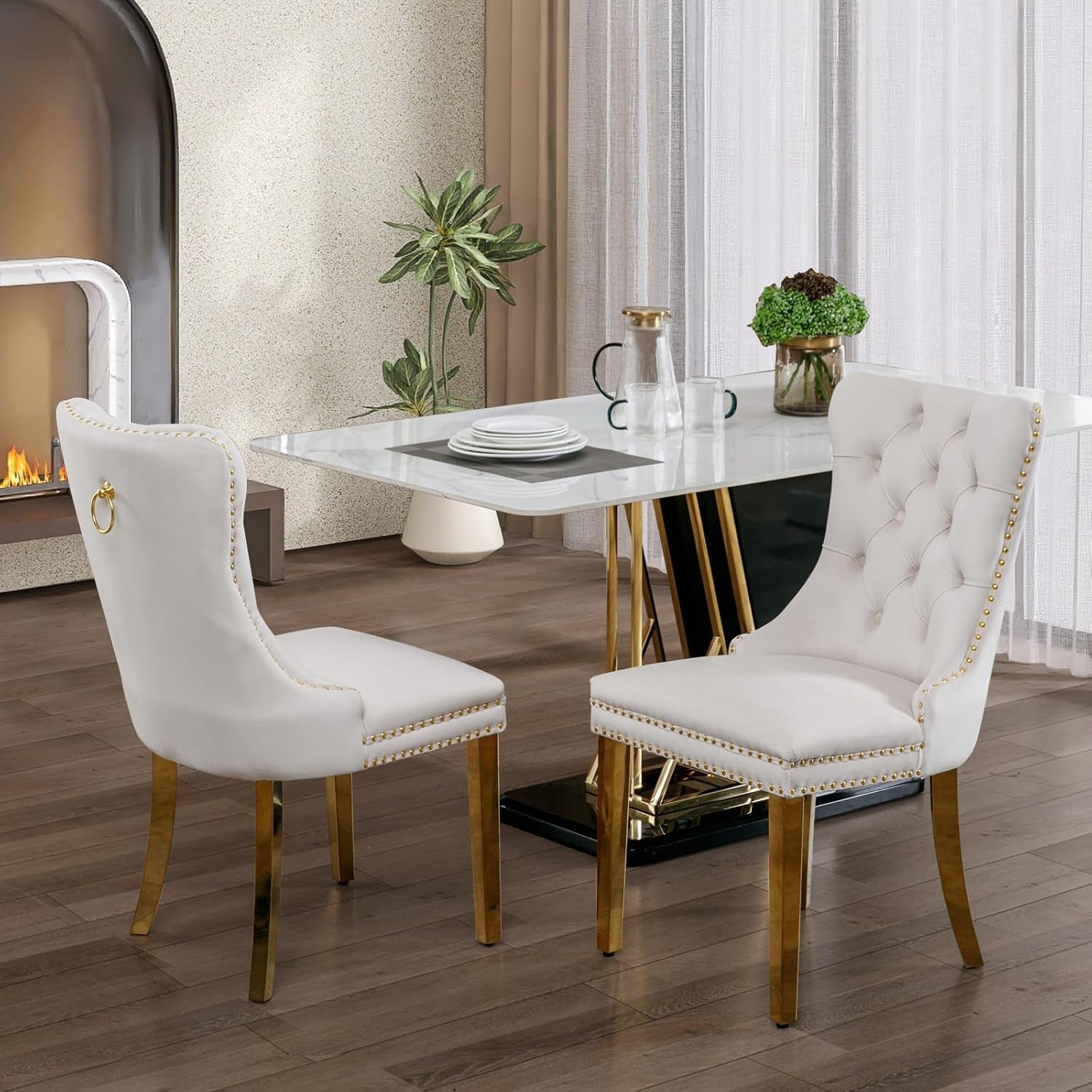 Elegant Velvet Dining Chairs with Gold Legs – Set of 2-2