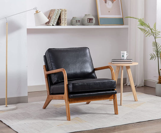 Modern Black Accent Chair with Thick Cushion-0