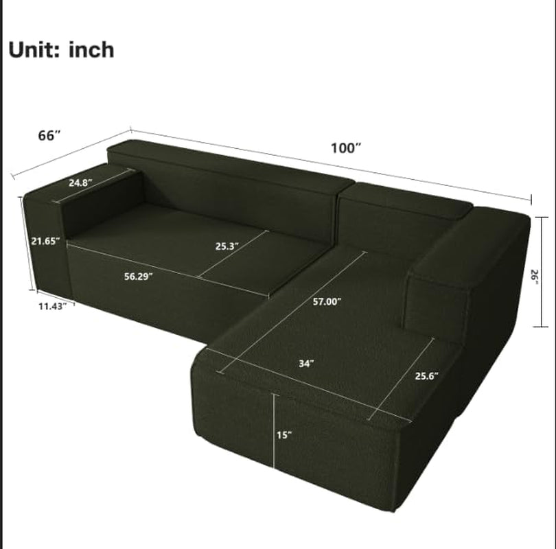 Modular Sectional Sleeper Sofa,L-Shape Chaise,7-Seater Sofa,Upholstered Couches for Living Room Bedroom,No Assembly,Green-3