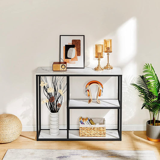 Modern Industrial Sofa Table with Storage Shelves-1