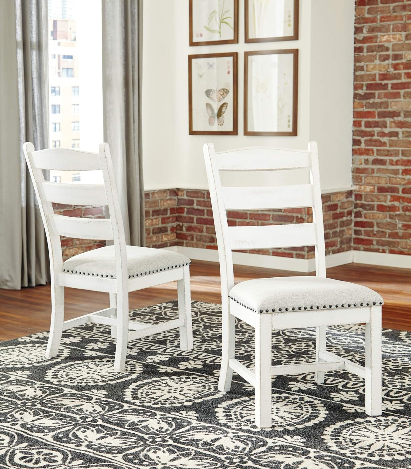 Valebeck Vintage Farmhouse Cushioned Dining Chair, 2 Count, Whitewash-3