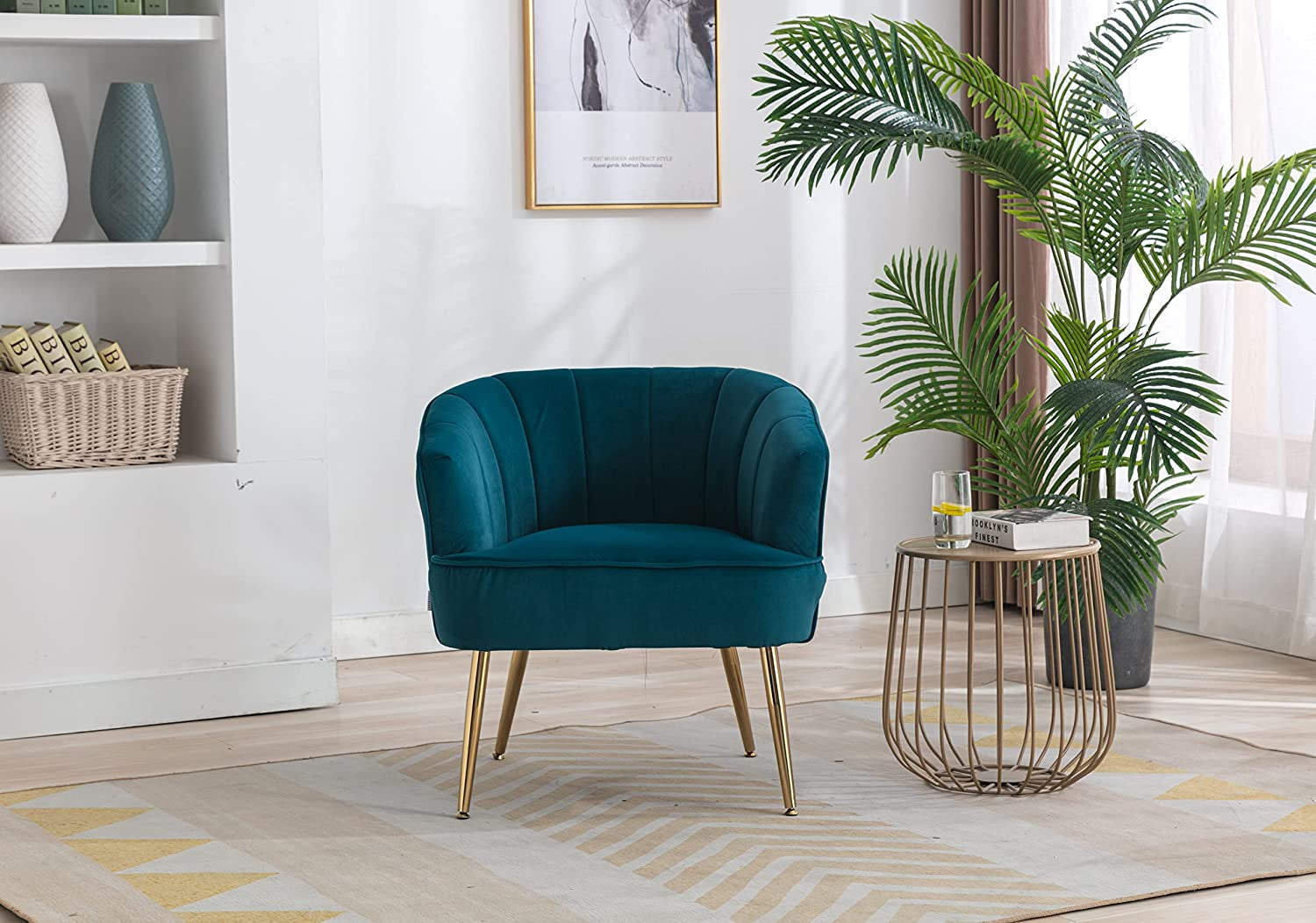 Teal Velvet Accent Chair with Golden Legs-0