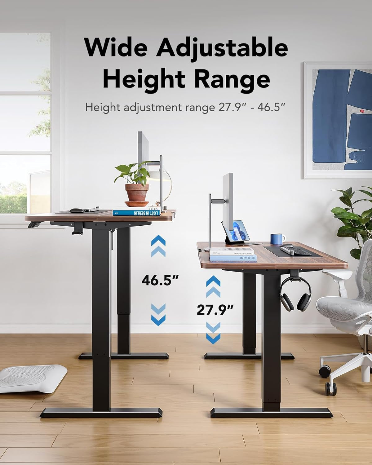 48" X 24" Electric Standing Desk Adjustable Height, 4 Memory Height Settings, Headphone Hook, Cable Manager, Sit Stand up Desk for Home Office & Computer Workstation, Walnut-4