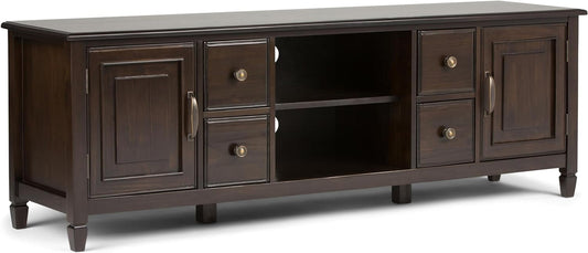 Connaught SOLID WOOD 72 Inch Wide Traditional TV Media Stand in Dark Chestnut Brown for Tvs up to 80 Inches, for the Living Room and Entertainment Center-0