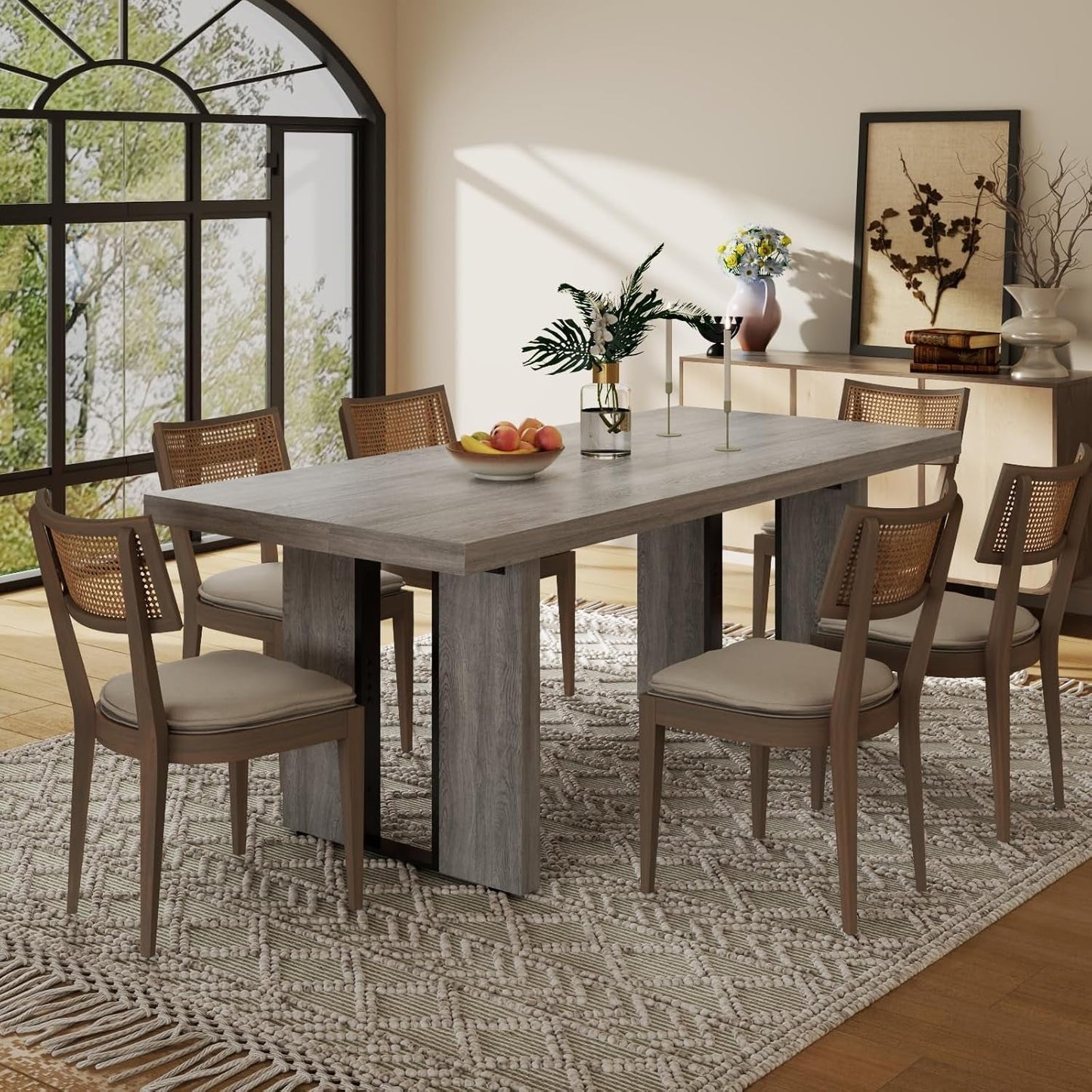 71" Large Dining Table, Rustic Farmhouse Dinner Table for 6 to 8 People, Rectangular Thick Kitchen Table with Heavy Duty Legs for Dining Room (Rustic Gray)-3