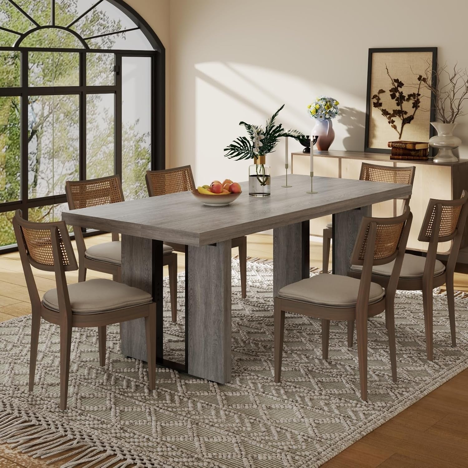 71" Large Dining Table, Rustic Farmhouse Dinner Table for 6 to 8 People, Rectangular Thick Kitchen Table with Heavy Duty Legs for Dining Room (Rustic Gray)-3