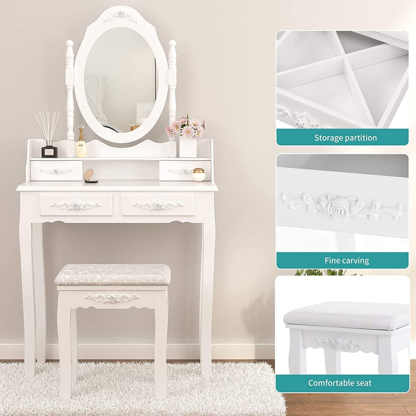 White Bedroom Makeup Table Set-4