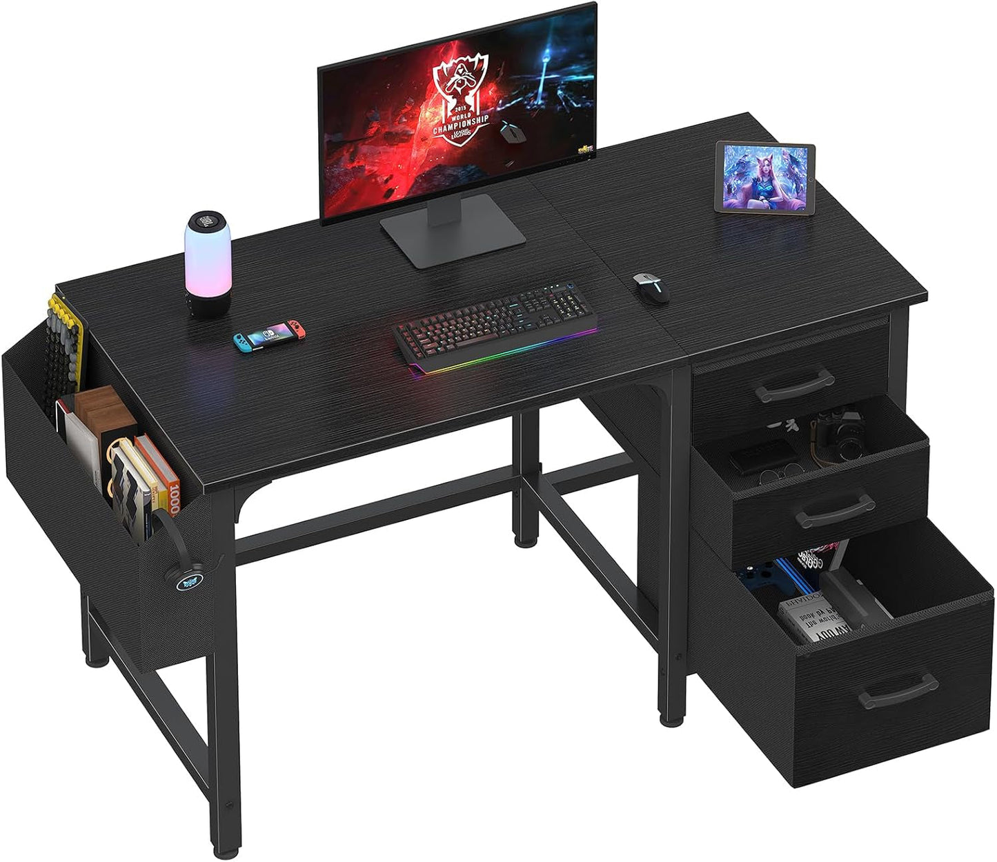 Computer Desk with File Drawers Cabinet, 47 Inch Home Office Desks with Filing Cabinet for Small Space, Gaming Study Writing Table PC Desks, Black-0
