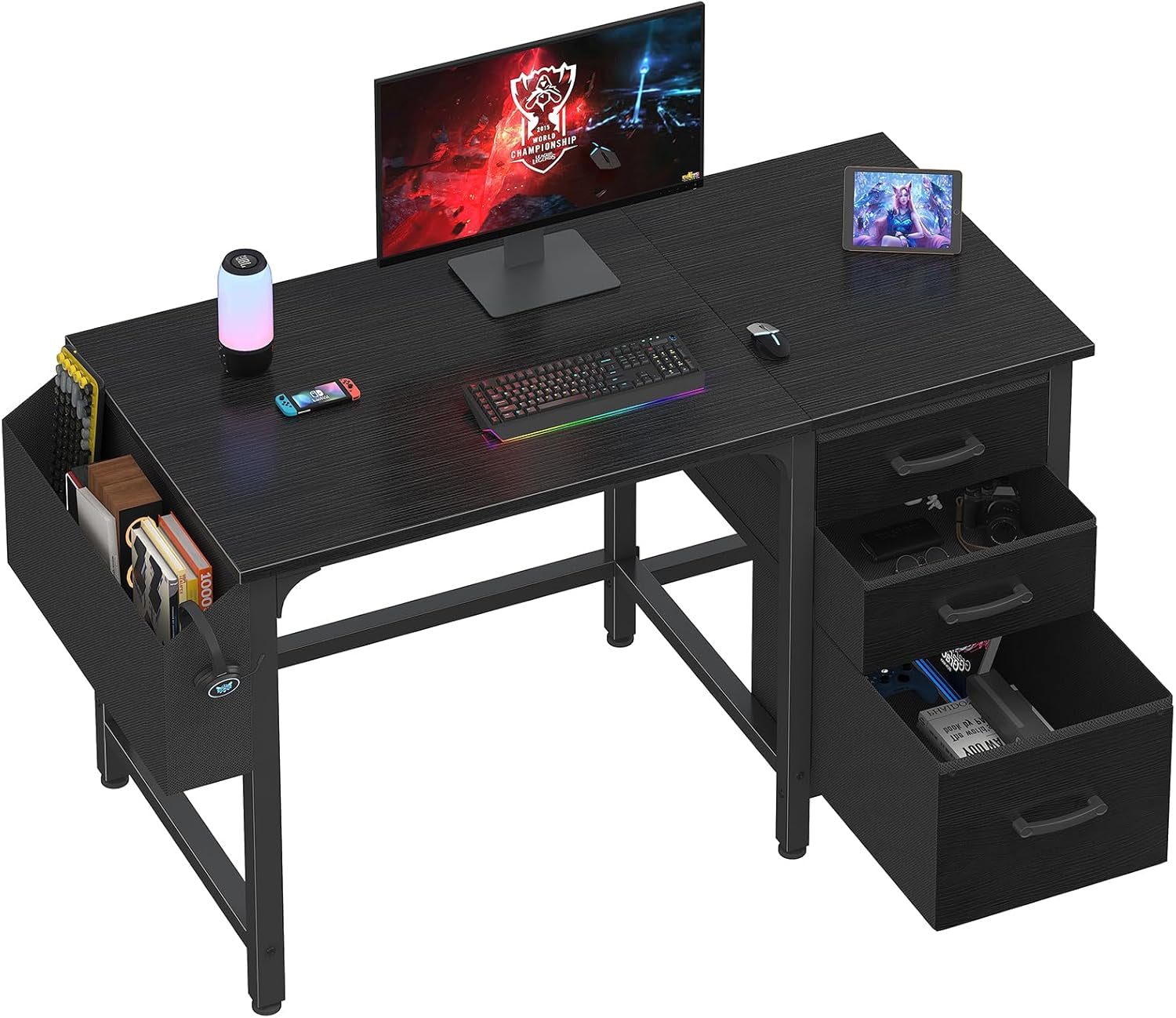 Computer Desk with File Drawers Cabinet, 47 Inch Home Office Desks with Filing Cabinet for Small Space, Gaming Study Writing Table PC Desks, Black-0