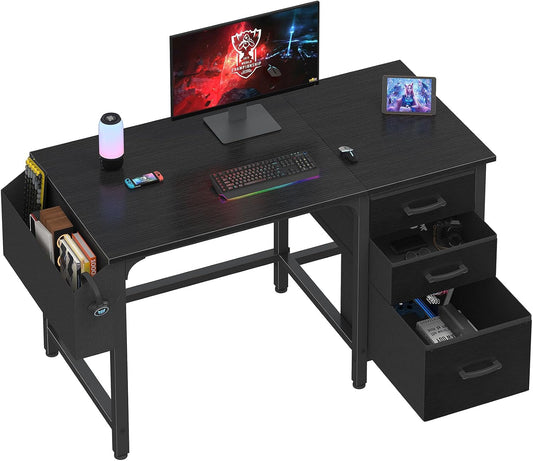 Computer Desk with File Drawers Cabinet, 47 Inch Home Office Desks with Filing Cabinet for Small Space, Gaming Study Writing Table PC Desks, Black-0