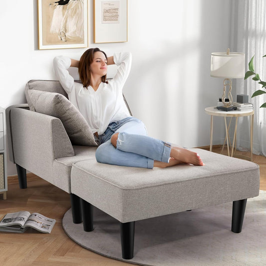 Recliner Sofa Bed Modular Sectional Convertible Sofa for Small Space, Flexible Combination Corner Couch with Ottoman, Modern Flax Fabric Loveseat for Apartment Sleeping Room Living Room,Right Armrest-0