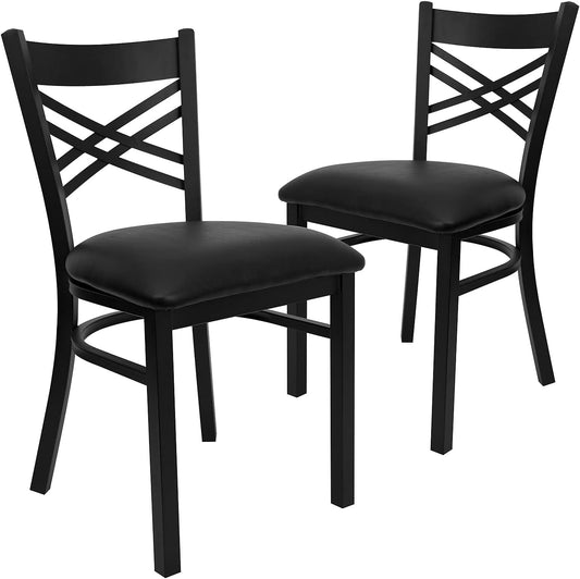 Hercules Series "X" Back Metal Restaurant Chairs, Modern Upholstered Armless Dining Chairs for Restaurants/Kitchens, Set of 2, Black-0