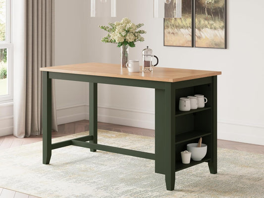 Gesthaven Modern Counter Height Dining Table with 3 Shelves and Trestle Base, Light Brown & Green-1