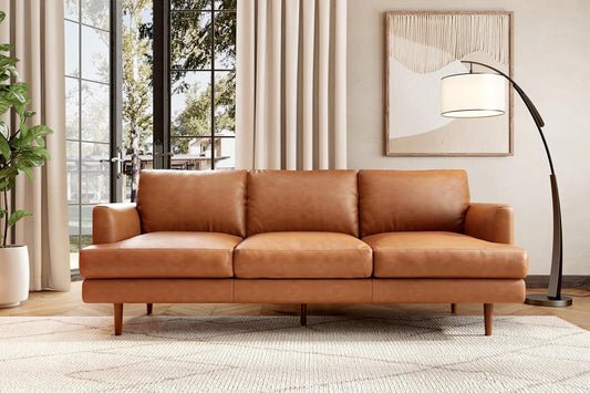 Cognac Tan Brown Leather Mid-Century 3-Seater Sofa-0