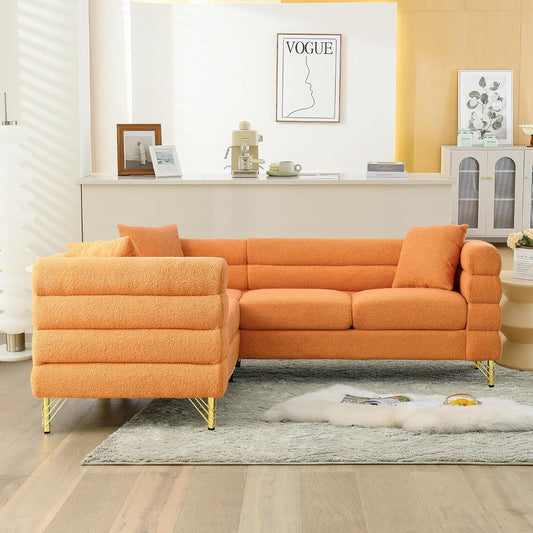 Orange Oversized Corner Sofa 5 Seat Teddy Couch-0