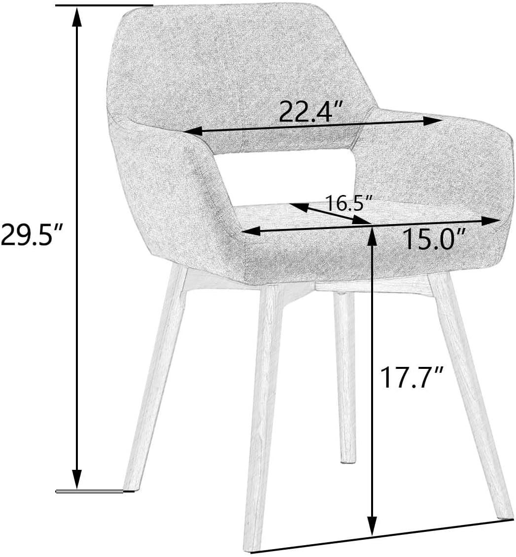 Desk Chair No Wheels Vanity Chair Makeup Chair Comfy Accent Chair for Living Dining Room Bedroom Home Office Mid Century Modern Upholstered Armchair with Wood Legs (Charcoal, 1)-2