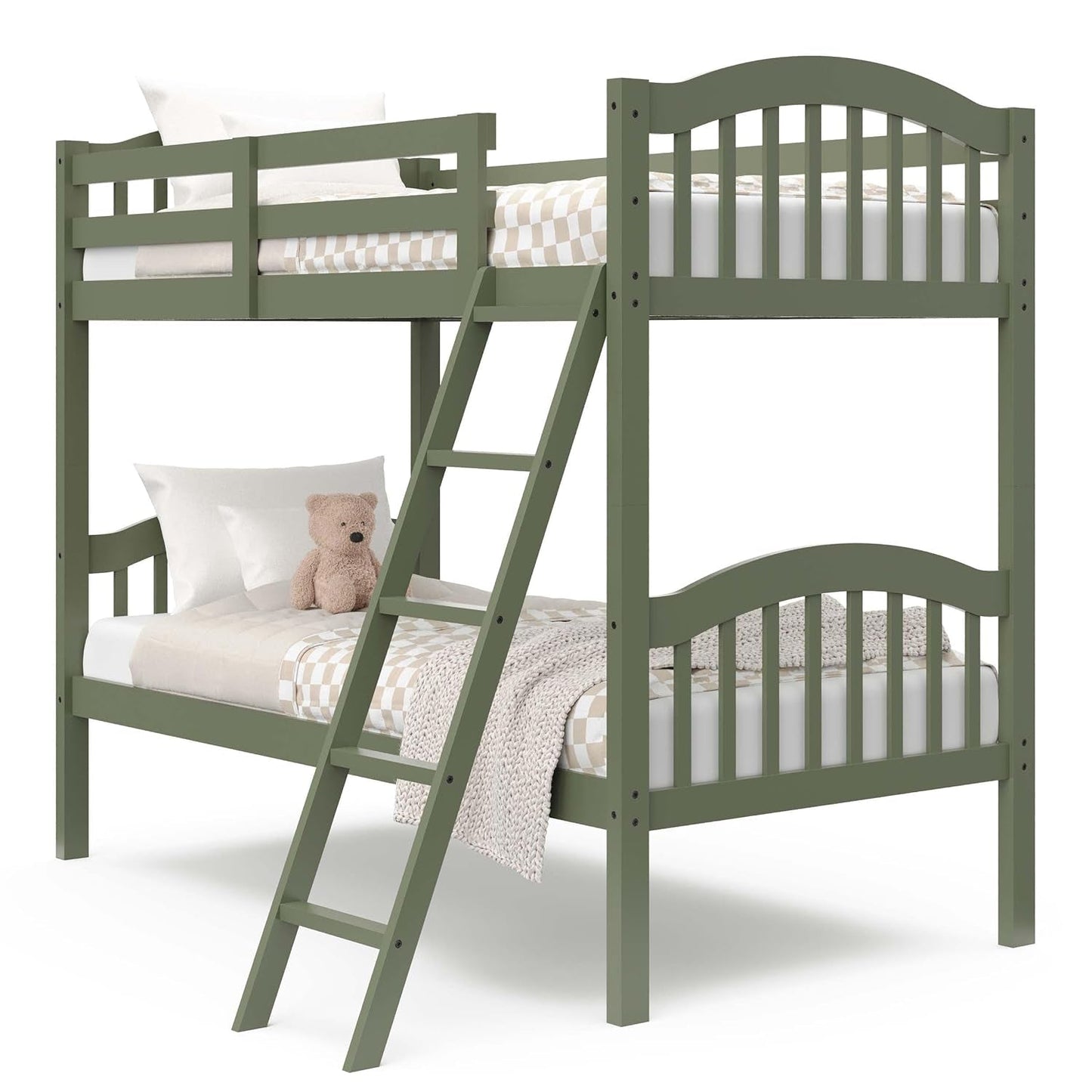 Long Horn Twin-Over-Twin Bunk Bed (Olive) - GREENGUARD Gold Certified, Converts to 2 Individual Twin Beds-0