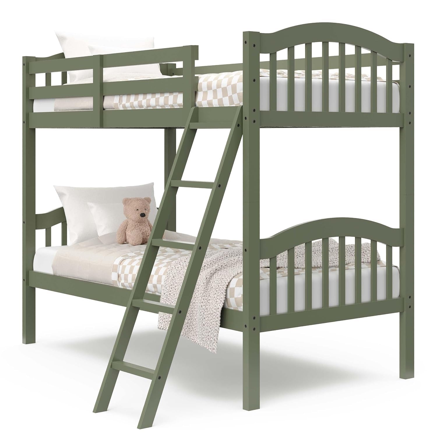 Long Horn Twin-Over-Twin Bunk Bed (Olive) - GREENGUARD Gold Certified, Converts to 2 Individual Twin Beds-0