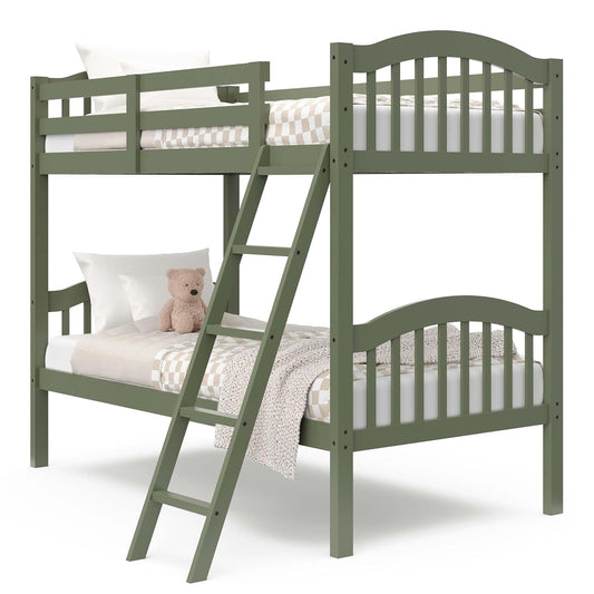Long Horn Twin-Over-Twin Bunk Bed (Olive) - GREENGUARD Gold Certified, Converts to 2 Individual Twin Beds-0