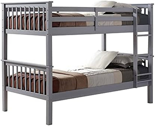 Mission Style Solid Wood Twin over Twin Bunk Bed, Grey-1