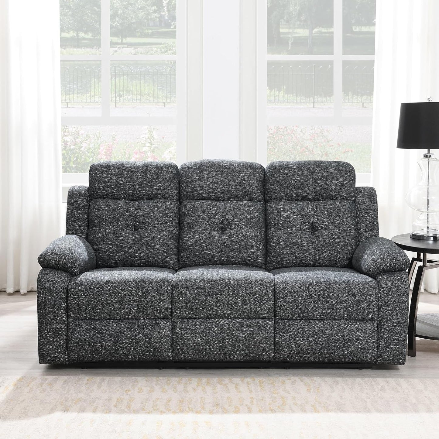 Breathable-Chenille-Fabric-Reclining-Sofa-And-Loveseat-Set, Double-Recliner-For-Living-Room, Manual-Reclining-Sofa,Soft/Drop down Table(Charcoal Gray)-2