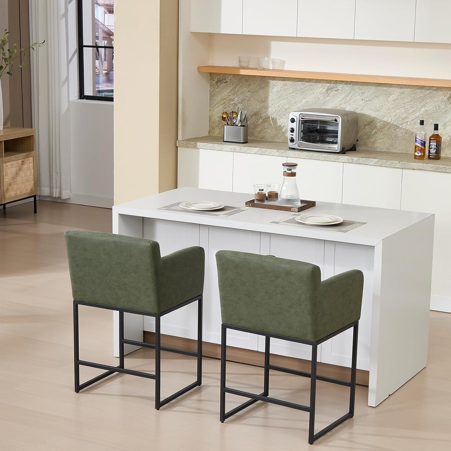 Modern 25" Green Leather Bar Stools (2)-0