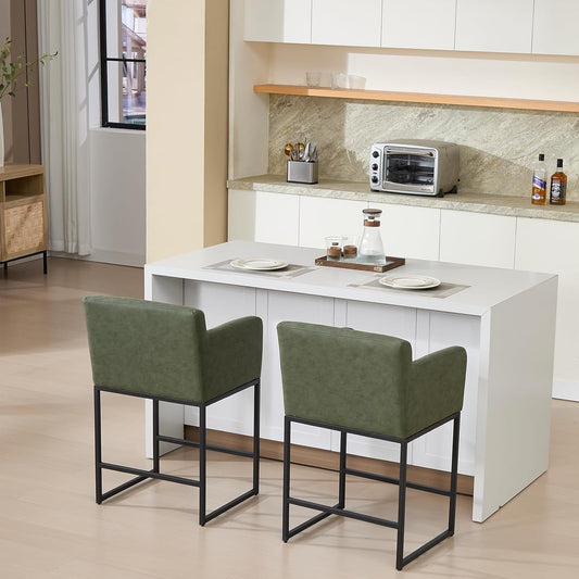 Modern 25" Green Leather Bar Stools (2)-0