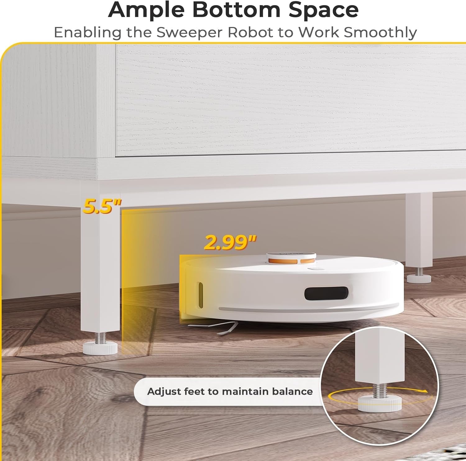 White Dresser for Bedroom with 6 Drawers and Storage Shelves, Wide Chest of Drawers with Sturdy Steel Legs, Large Wooden Storage Tower Dresser Organizer, Dresser for Bedroom, Clost, Entryway-4
