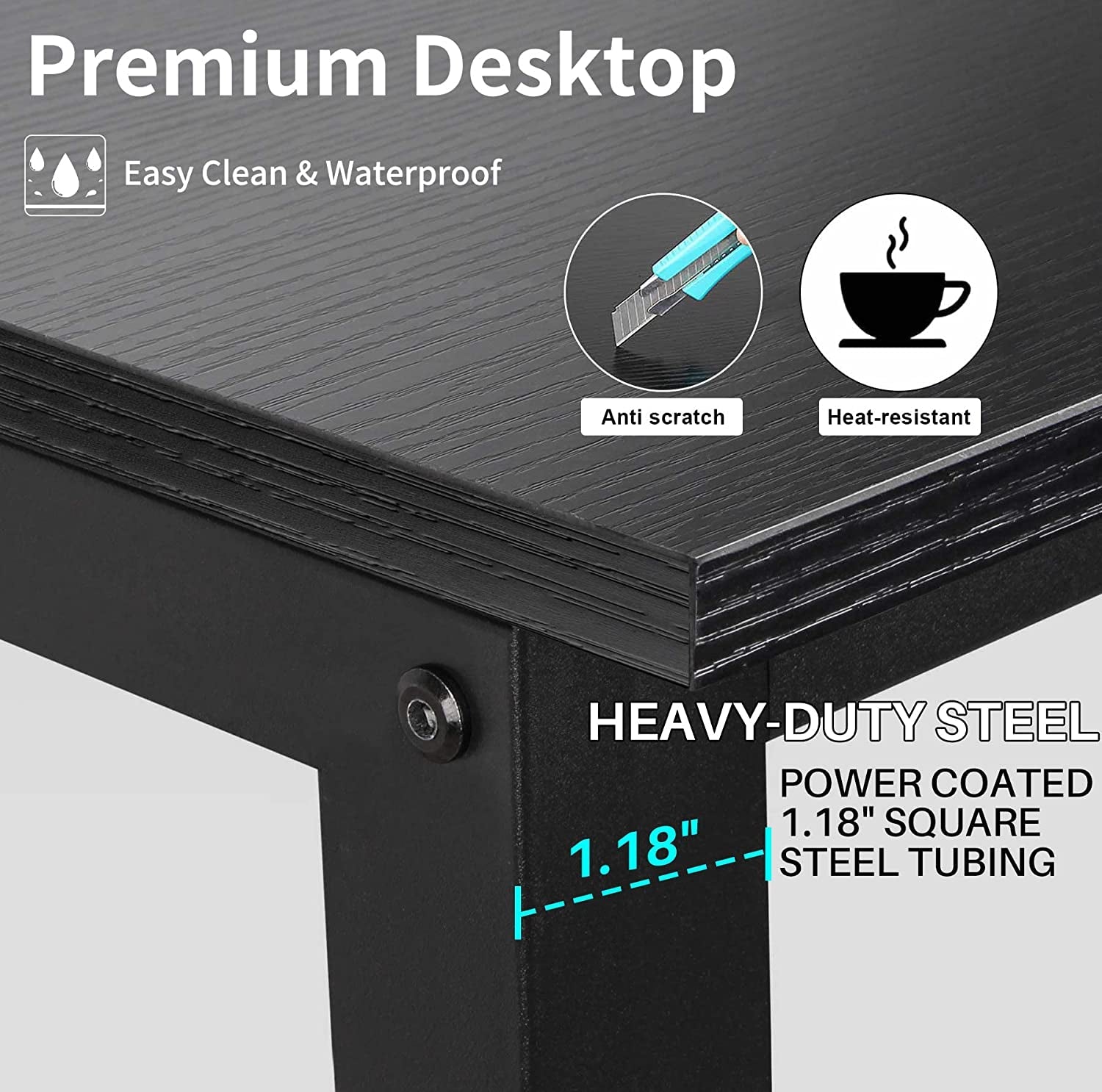 Black Computer Desk with Hutch and Bookshelf-2