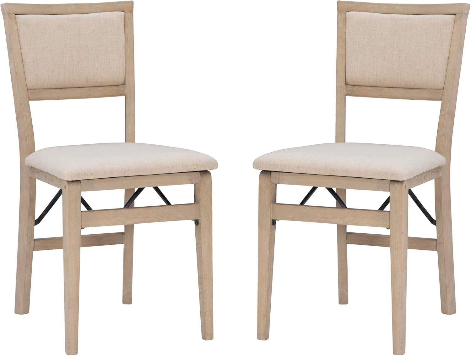 Keira Wooden Folding Chair Upholstered Seat and Back Set of 2, Dining Height, Rustic Natural & Beige-0