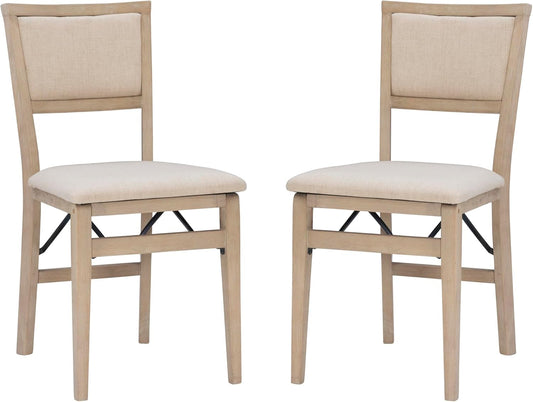 Keira Wooden Folding Chair Upholstered Seat and Back Set of 2, Dining Height, Rustic Natural & Beige-0