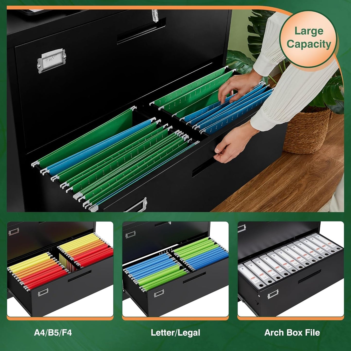 File Cabinets,4 Drawer Metal Lateral Filing Organization Storage Cabinets with Lock,Home Office for Hanging Files Letter/Legal/F4/A4 Size (Require Assembly)-4