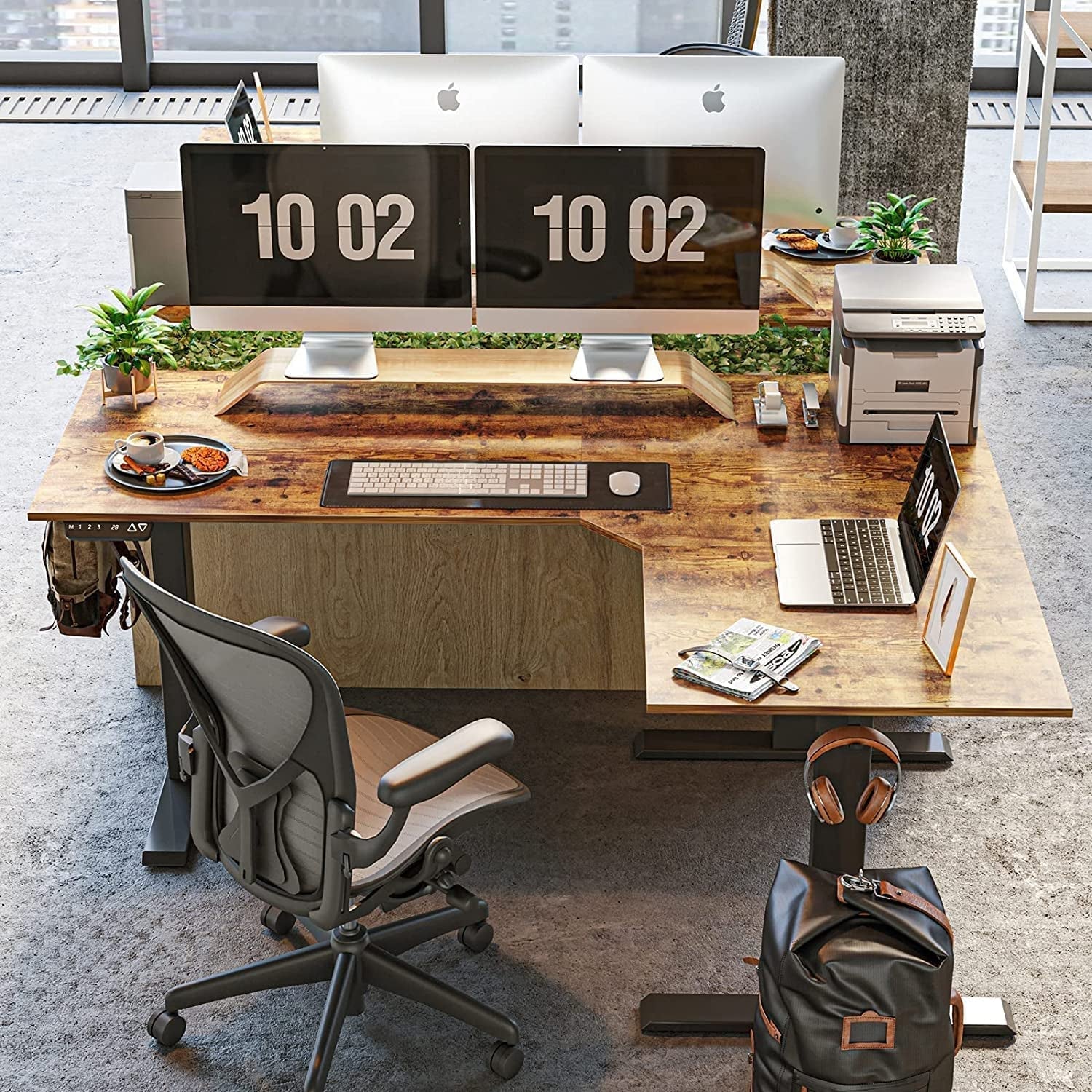 Executive L-Shaped Standing Desk with File Cabinet-2