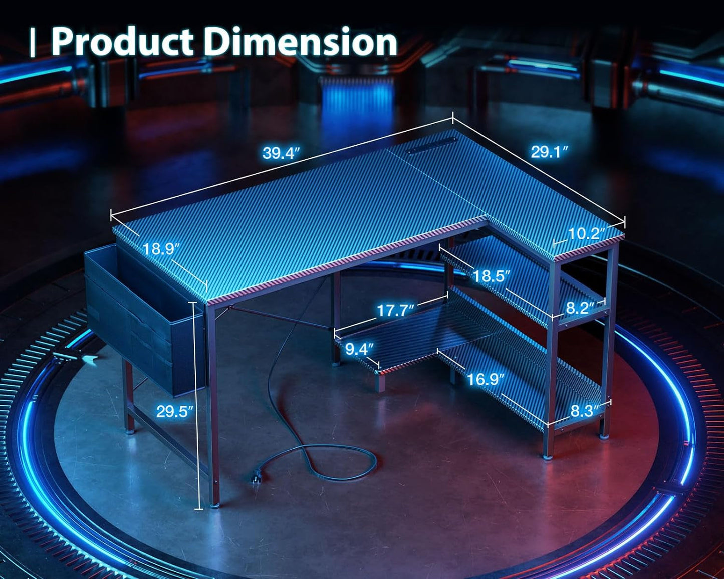 40 Inch Small L Shaped Gaming Computer Desk with Power Outlets, Corner Desk with Reversible Storage Shelves & PC Stand for Small Space, Modern Simple Home Office Table, Carbon Fiber Surface, Black-2