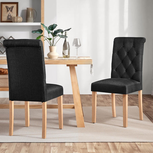 Tufted Dining Chairs Set of 2 Parsons Kitchen Chairs Stylish Dining Room Chair Upholstered Fabric Chairs with Solid Wood Legs and Padded Seat for Home, 1 Package, Black-1