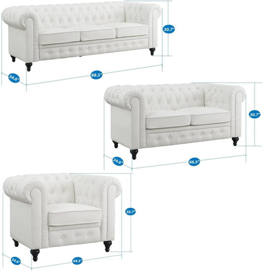 Chesterfield Sofa Set 3 Piece Muebles Para La Sala Juegos Living Room Set Modern Furniture Leather Sofa Set Couches for Living Room Furniture Sets Couch Sets for Living Room 3 Piece - Gray-1