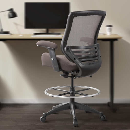 400Lbs Mesh Ergonomic Office Drafting Chair Big Adjustable Foot Ring Height Adjustable Armrest (BRN)-1