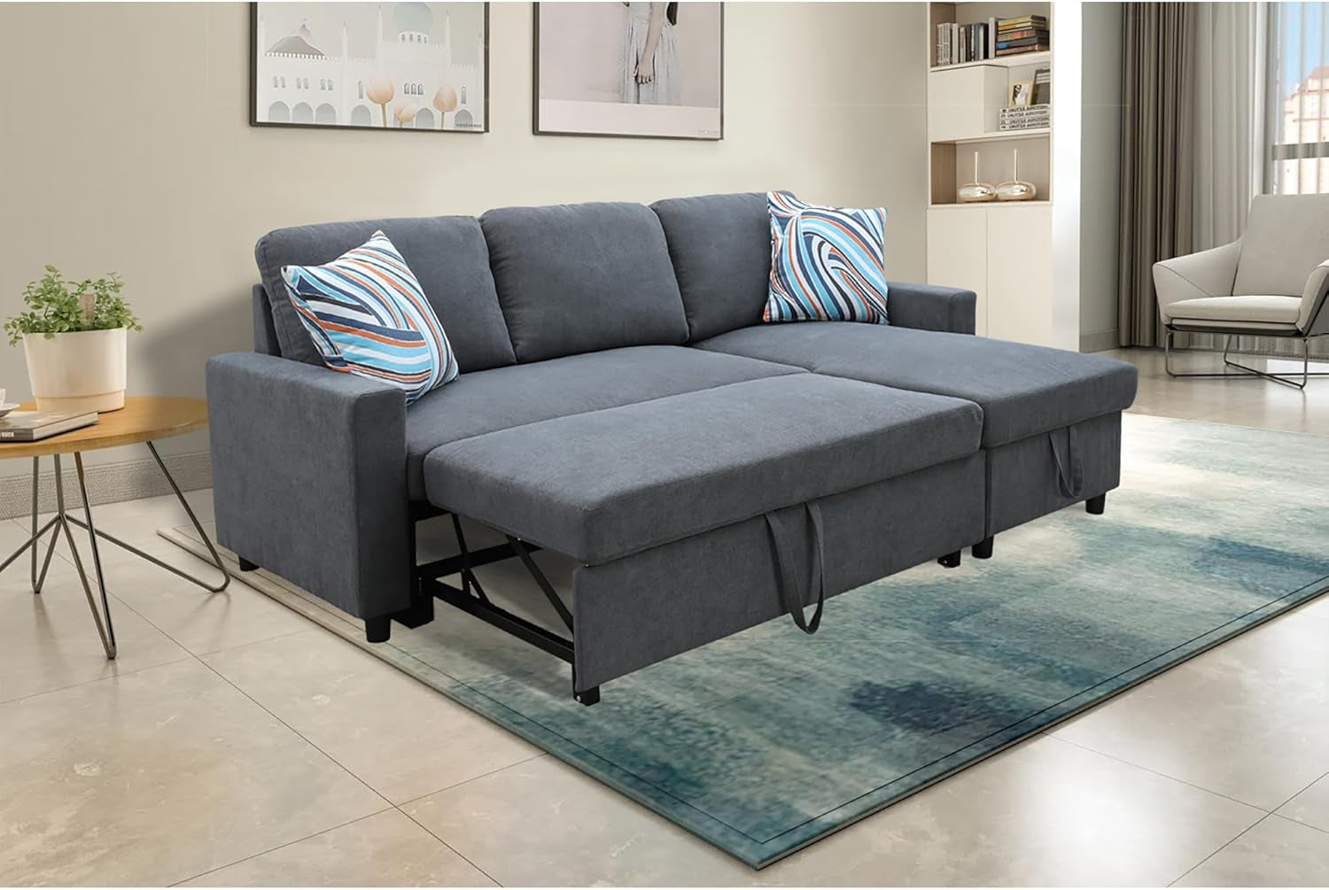 L-Shaped Combo Sofa Bed, Sleeper Chair Bed 3 in 1 Convertible Sofa Bed with Chaise, Reversible Sofa Bed for Living Room, Office, Apartment, Dark Grey-0
