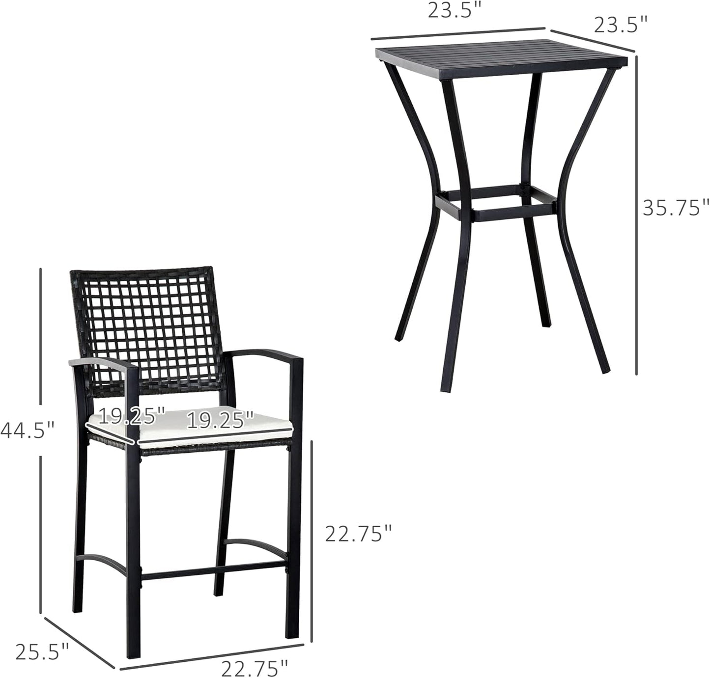 3Pcs Patio Bar Set with Soft Cushion, Rattan Wicker Outdoor Furniture Set for Backyards, Lawn, Deck, Poolside-4