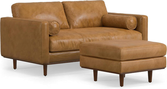 Morrison Mid-Century Modern 72 Inch Wide Sofa with Ottoman Set in Sienna Genuine Leather for the Living Room and Family Room-0