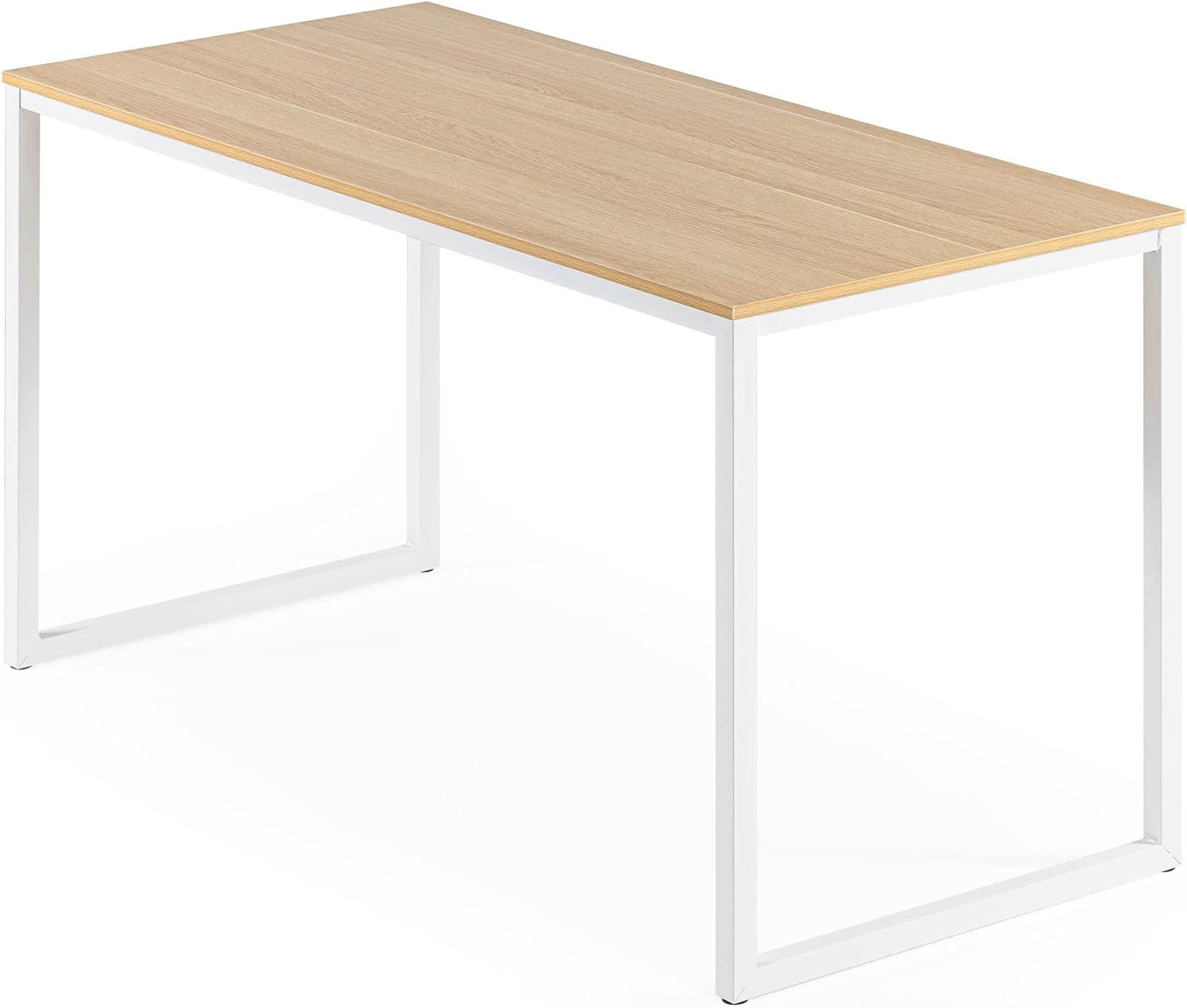 Jennifer 55 Inch White Frame Desk, Computer Workstation, Office Desk, Dining Table, Easy Assembly, Natural-0