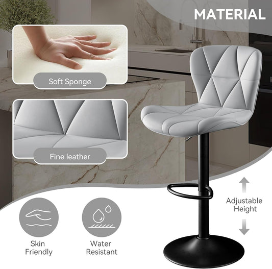 Bar Stools Set of 2,Counter Height Barstools with Backs Faux Leather Kitchen Island Bar Chair, Light Grey-1